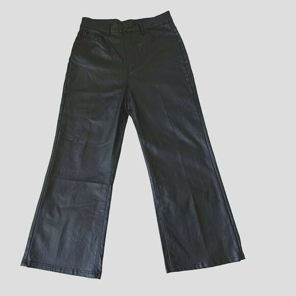 Women's Venus Black Faux Leather High Rise Straight Leg Pants Stretch Size 10 - Picture 1 of 7